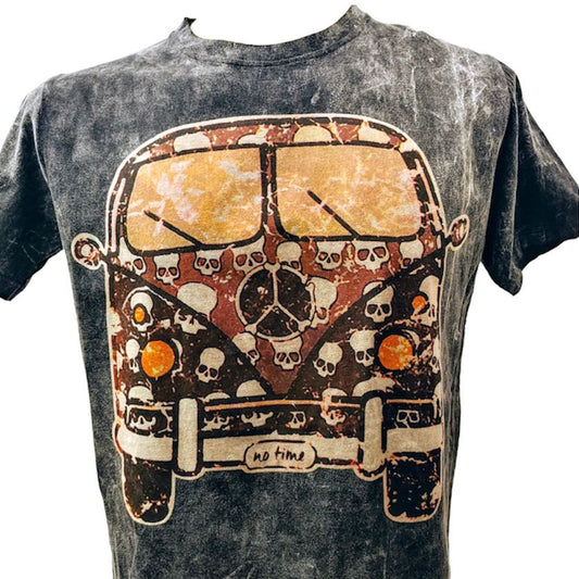 Skull Bus Black Vintage Stonewash Men's T-Shirt By No time