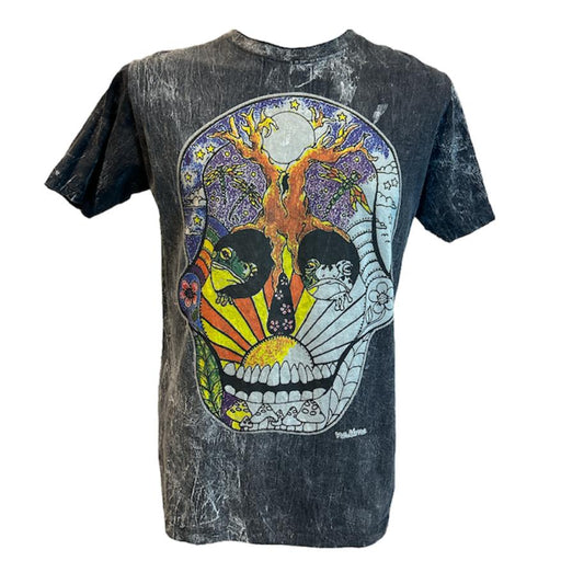 Skull Garden Black Vintage Stonewash Men's T-Shirt By No Time