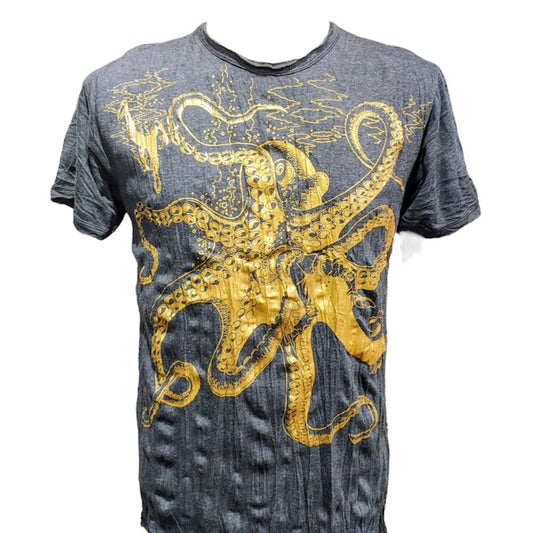 Octopus Attack Gold Print Men's T-Shirt By Sure