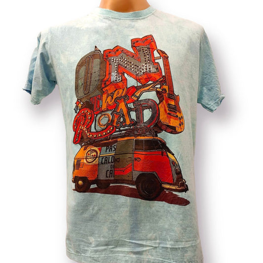 On the Road Sky Blue Vintage Men's T-Shirt By No Time