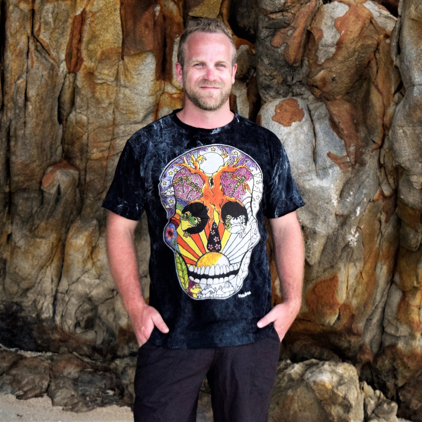 Skull Garden Black Vintage Stonewash Men's T-Shirt By No Time